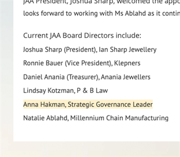 MYSTERY: The JAA announcement of Anna Hakman’s appointment in April did not disclose her position at Monash University, and while the JAA lists the current employment of all other board members on its website, the only director that is not disclosed is Hakman.