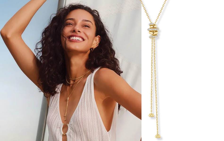 Relaxed elegance with an open-ended design. Fluid chains, textured rope accent & adjustable fit. Perfect for layering, capturing endless summer charm. | Source: Ania Haie