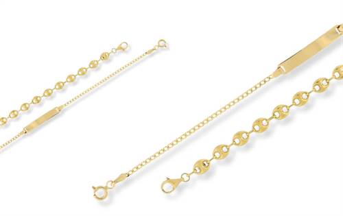 Expanded chain range in 9, 14 & 18ct gold. Traditional & fancy styles. Refined, engravable baby ID bracelets for christenings & milestones. | Source: Athan Wholesale Jewellers
