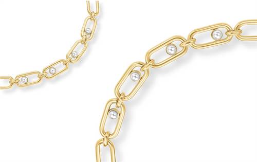 Lustrous pearls meet bold gold-plated links. Adjustable length, secure clasp. High-margin, trend-right & durable - timeless yet modern. | Source: Rosefield