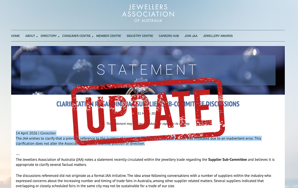 The Jewellers Association of Australia (JAA) addressed its error with a two-sentence correction, suggesting that it was a misstatement due to “an inadvertent error".