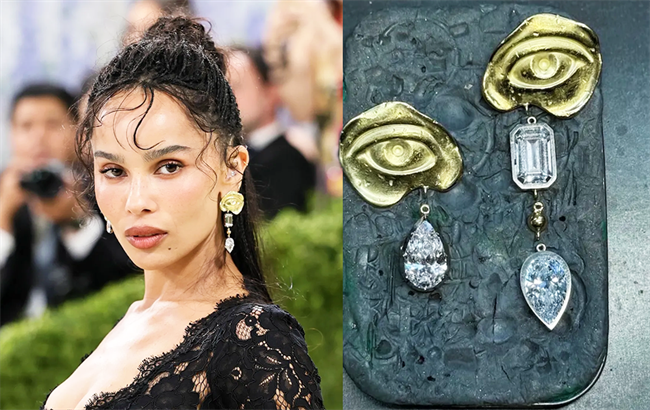 Zoë Kravitz attends the 2026 Met Gala in New York, wearing Jessica McCormack’s Medallion Cry Baby Earrings. | Source: Only Natural Diamonds/Jessica McCormack