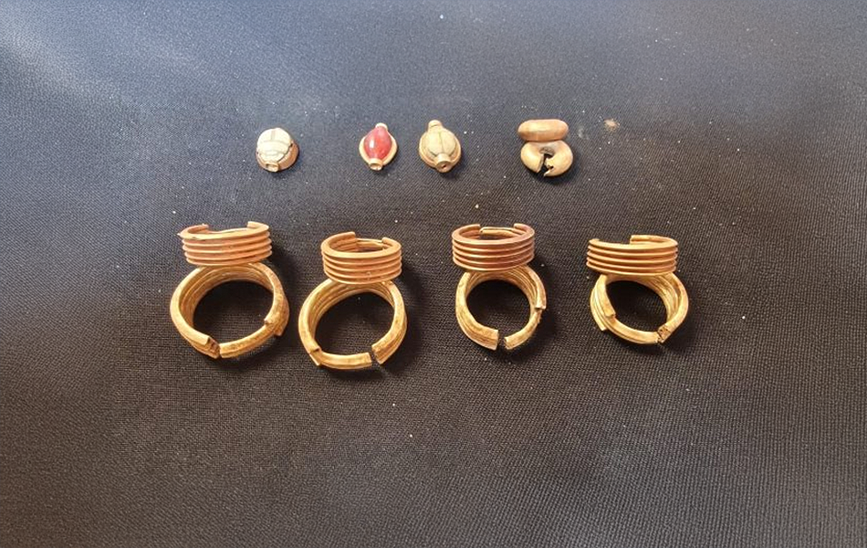 Archaeologists have uncovered a rare, nearly complete funerary assemblage, including jewellery, at the Panhesy necropolis in Cairo, offering new insight into ancient Heliopolis burial practices. | Source: Egypt Today