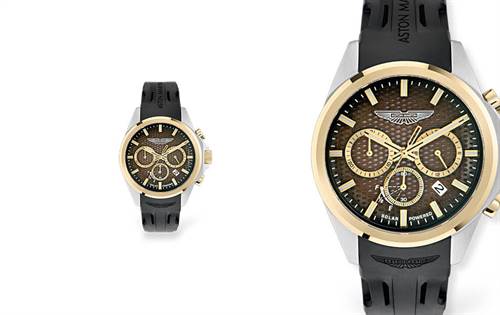 44mm steel case, solar movement, light brown dial, gold-tone details, sapphire-protected — crafted with Aston Martin’s signature precision. | Source: Aston Martin