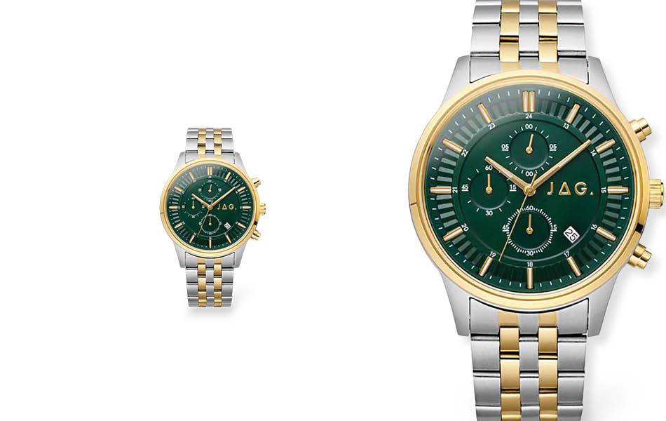 45mm stainless-steel case and bracelet, combining timeless style, durability and premium craftsmanship for everyday wear. | Source: JAG