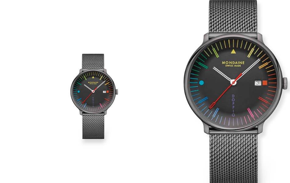 41mm watch with a striking black dial, blending modernist geometric design, refined tones, and strong visual contrast. | Source: Mondaine