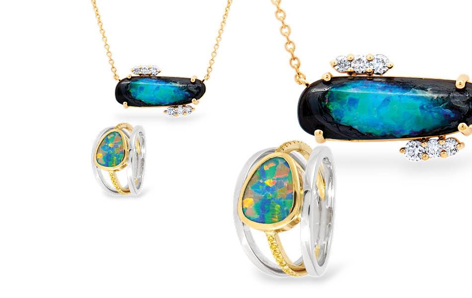 Handcrafted designs inspired by Australia’s landscapes, featuring fine opals, white and yellow diamonds. | Source: Soklich & Co.