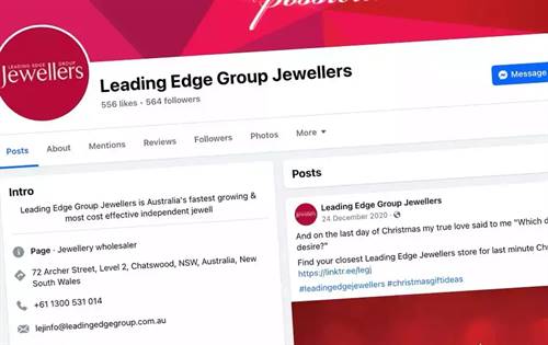 The Facebook account for Leading Edge Group Jewellers has been abandoned since December 2020.
