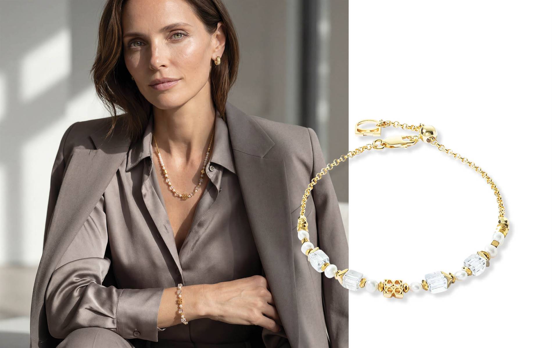 18ct gold-plated silver with freshwater pearls and natural stones — elegant, award-winning design. | Source: Coeur de Lion