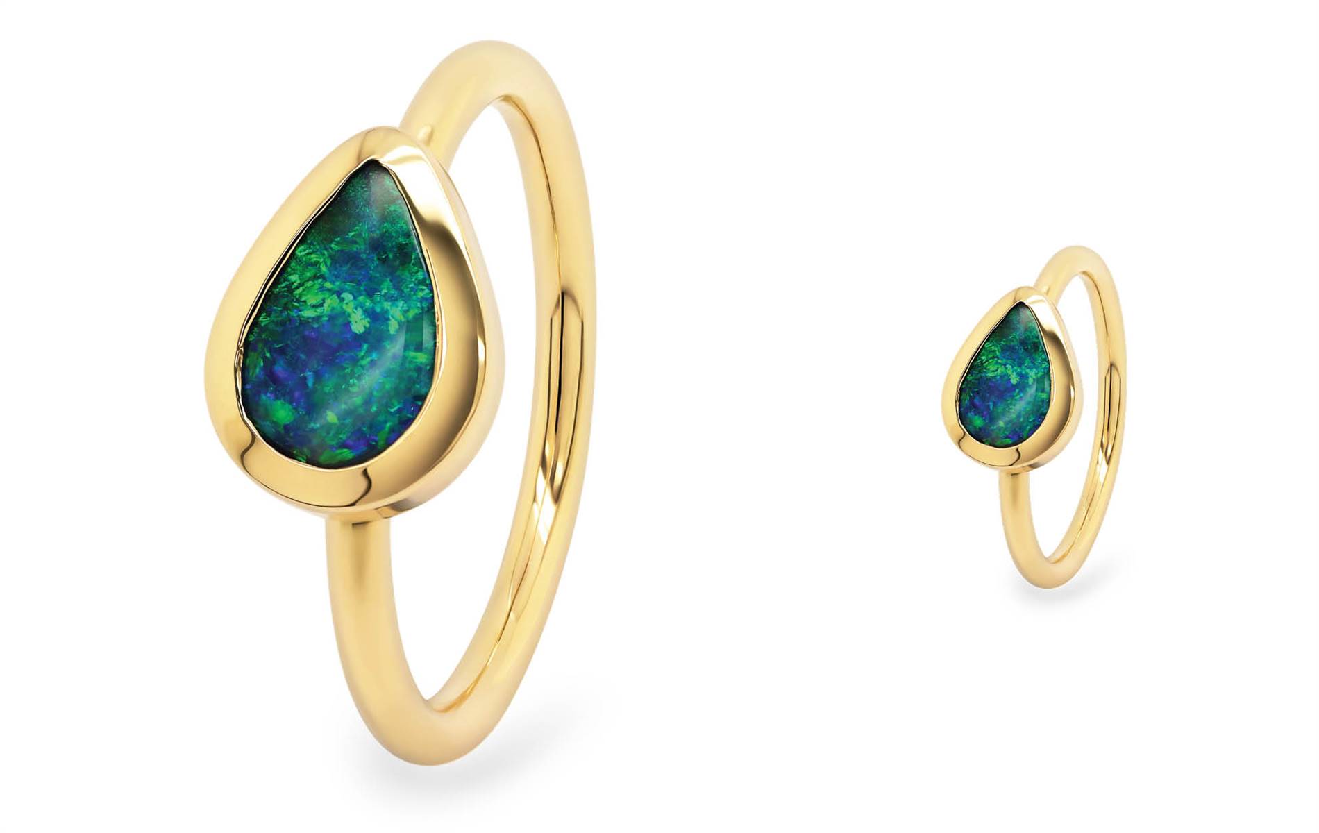 9ct gold ring with pear-shaped bezel-set Australian boulder opal — minimalist, vivid and contemporary. | Souce: Ellendale Diamonds