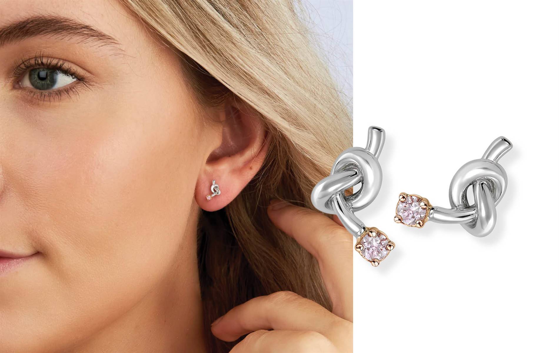 Pink Kimberley Blush Love Me Knot Earrings, 18ct gold with rare Australian Argyle pink diamonds — timeless symbol of love. | Souce: Pink Kimberley