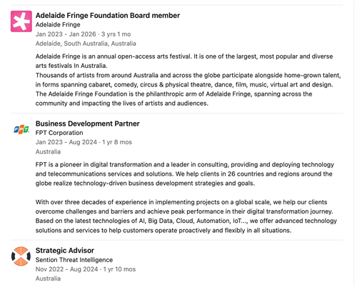 VANISHED #1: After Jeweller raised new questions with Francis Wong (5 August) the details about his Chairmanship of the liquidated Apeirogon Pty Ltd vanished from his LinkedIn profile.