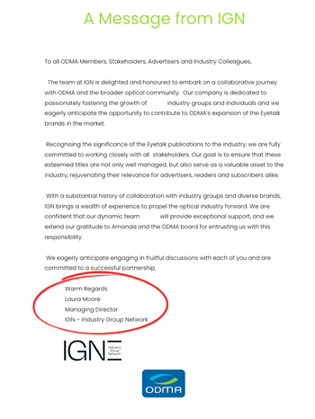 SURPRISE: Amanda Trotman endorsed Industry Group Network (IGN) and Laura Moore replied as managing director of the company.