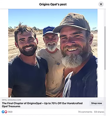 Creepy AI generated imagery used by a ghost store aimed at opals.