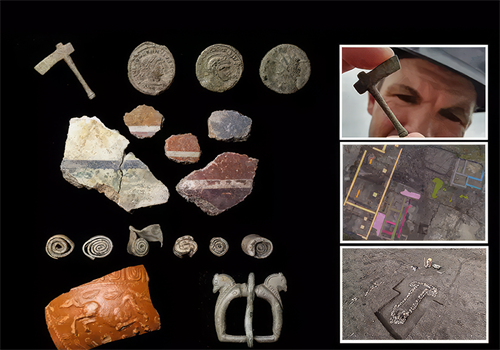 Archaeologists in England discovered an ancient Roman villa complex during countryside excavations. The site contains many intriguing artifacts, including  jewellery. Among the artifacts discovered are brooches, rings, coins, tableware,  and a belt buckle decorated with horses. The Roman Empire’s re