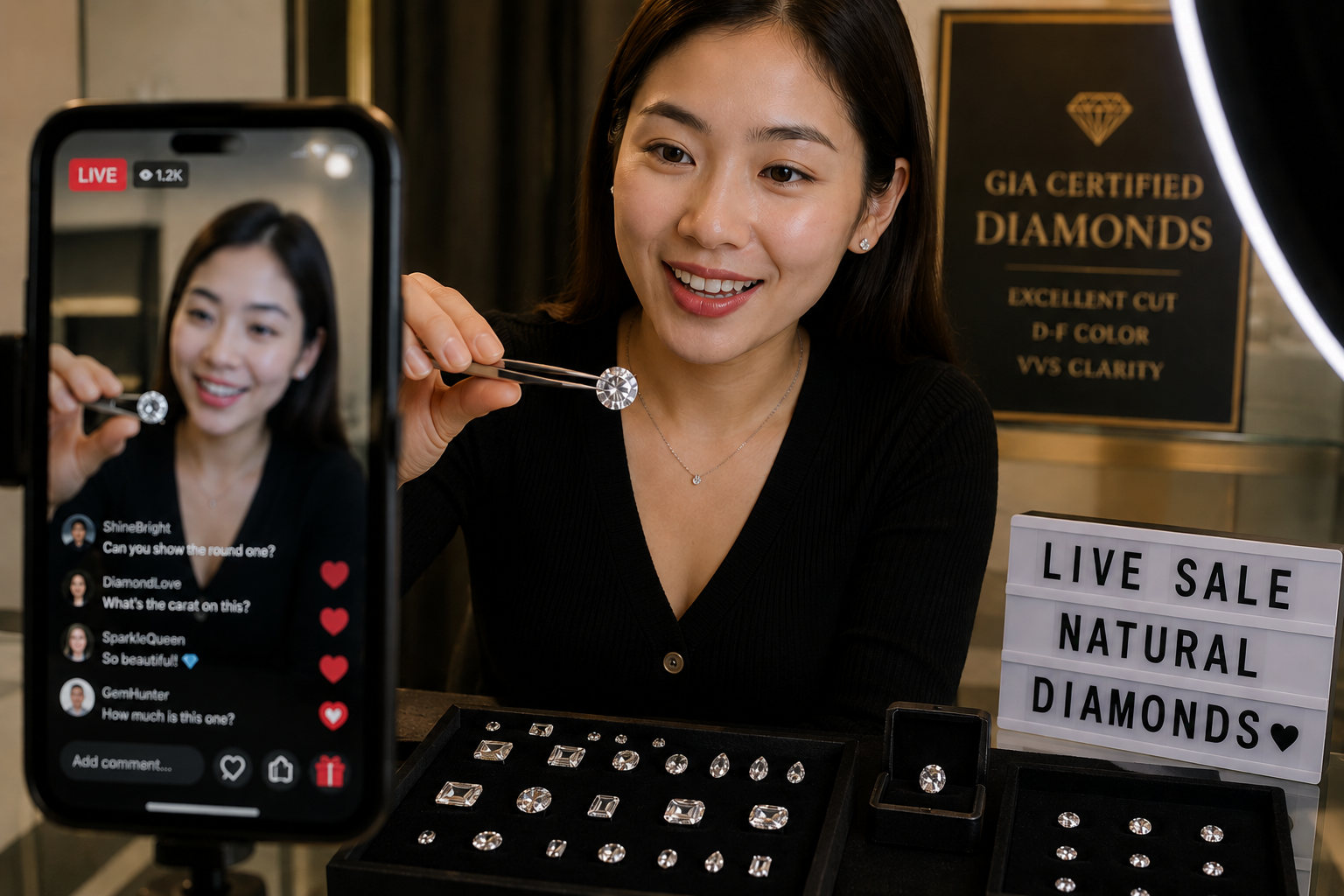 Diamonds have reportedly become popular impulse purchases on social media, where live auctions offer stones at low prices in a ‘gamified’ format to thousands of users.
