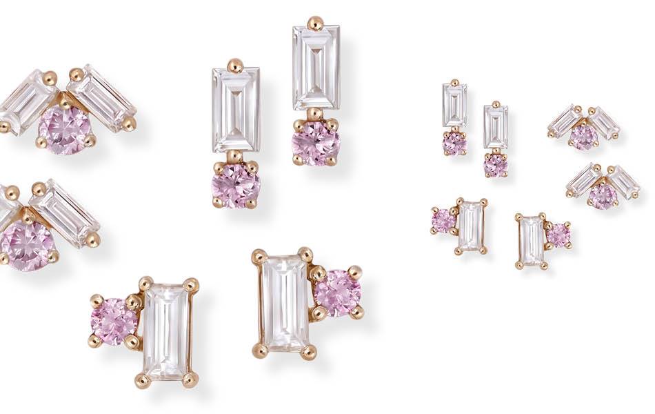 Kimberley Ella, Jodie & Tia Earrings: Australian pink diamonds with baguette accents — stylish everyday studs. | Source: Pink Kimberley