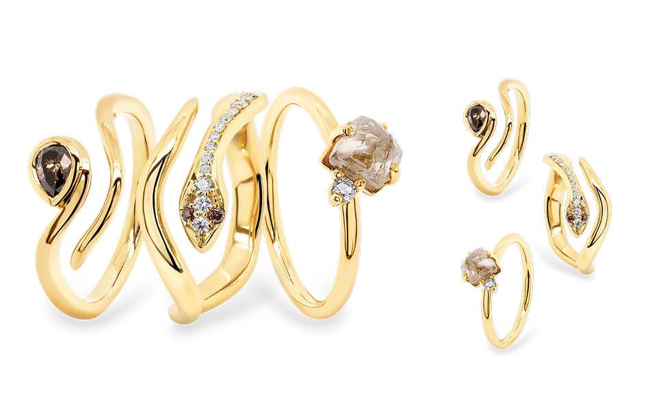 9ct gold rings - distinctive Argyle champagne and white diamonds in elegant minimalist designs. | Source: Ellendale Diamonds