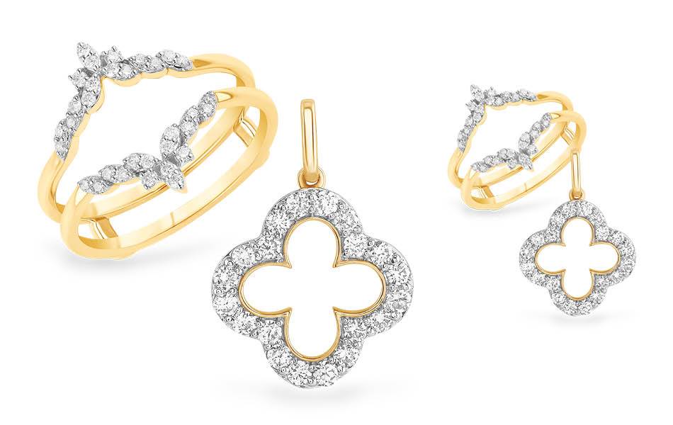 Natural diamond enhancer ring plus lab-grown diamond jewellery — clover pendant and more in the Christmas catalogue. | Source: La Couronne