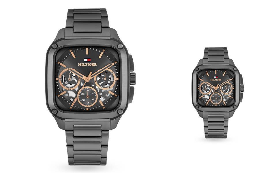 Cohesive grey dial & steel bracelet — understated, versatile design ideal for everyday wear. | Source: Tommy Hilfiger