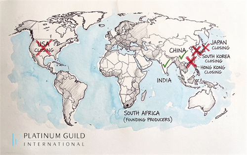 Platinum Guild International (PGI) is abruptly preparing to withdraw from four major markets - the US, Japan, South Korea, and Hong Kong - despite recently reporting rising demand for platinum jewellery.