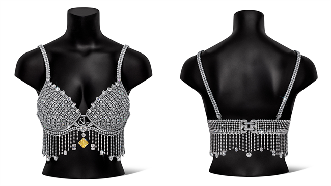 The front and back of Jacob & Co.’s $50 million diamond Fantasy Bra