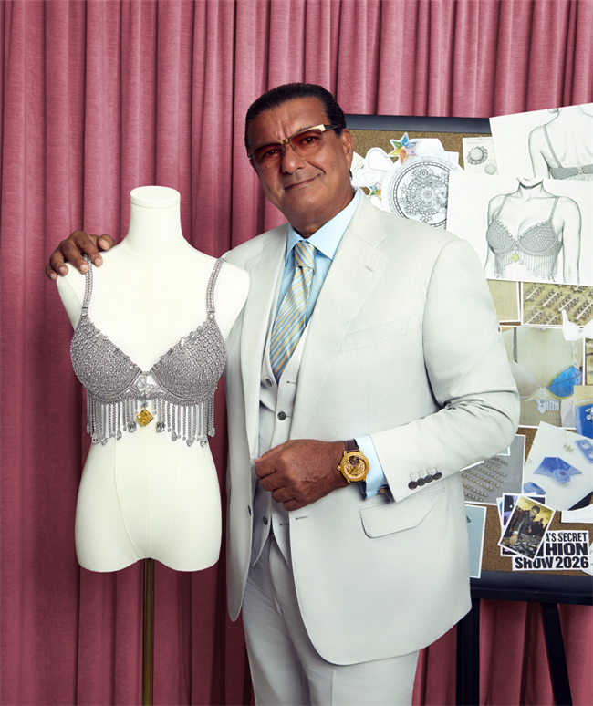 Jacob Arabo, founder, chairman, and creative director of Jacob & Co., with the 2026 Victoria’s Secret Fashion Show Fantasy Bra