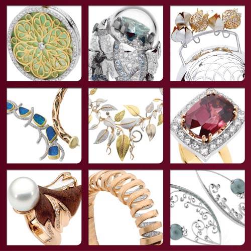 A selection of finalists' designs for the 2012 JAA Australasian Jewellery Awards. 