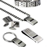 Caseti – Paris:  Brushed stainless steel with black cubic zirconia in matching pieces