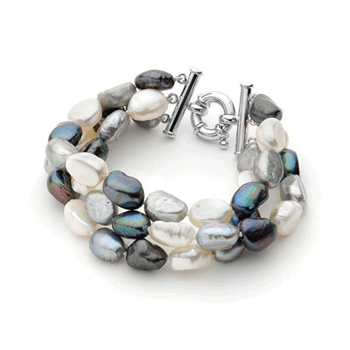 Ikecho Pearl bracelet- white, black and grey Keshi pearls