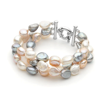 White, pink and grey Keshi pearl bracelet