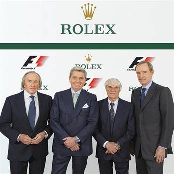 L to R: Sir Jackie Stewart, Mr Gian Riccardo Marini (CEO Rolex SA), Mr Bernie Ecclestone (CEO F1 Group), Mr Jean-Claude Killy (Director of Rolex SA)