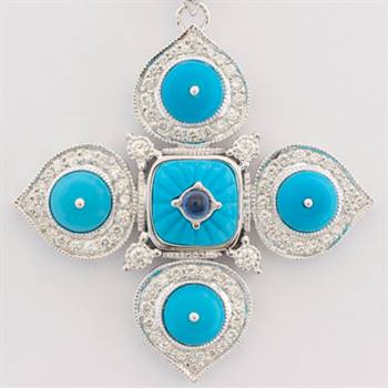 Alhambra-style diamond and turquoise pendant