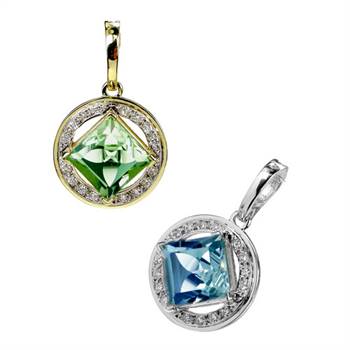 Enhancer/pendants featuring coloured gem stones
