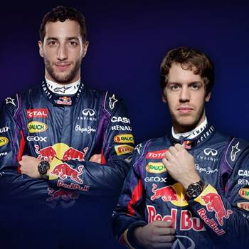 Infiniti Red Bull Racing drivers (L-R) Daniel Ricciardo and Sebastian Vettel 