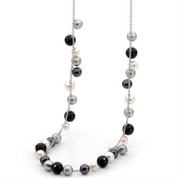 New from Ikecho Pearls, this necklace is laced with mixed pearls