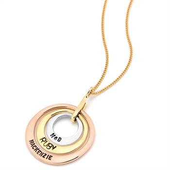 Uberkate's personalised pendant with rose gold, yellow gold and silver circles