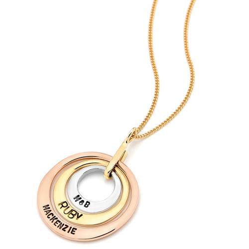 Uberkate's personalised pendant with rose gold, yellow gold and silver circles