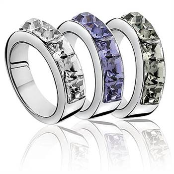Featuring Swarovski crystal elements, the rings feature three fresh colours