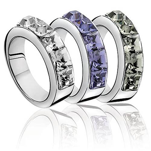 Featuring Swarovski crystal elements, the rings feature three fresh colours