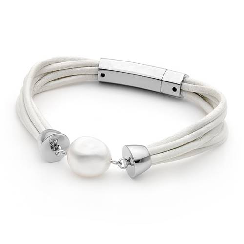 With white leather and sterling silver, this fresh bracelet is the latest from Ikecho Pearls