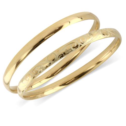 Worth & Douglas's' 9ct gold bangles - one plain and one engraved