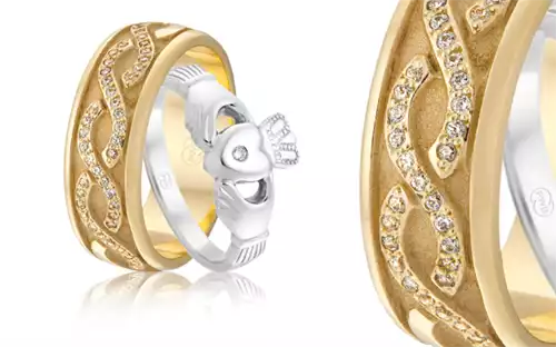A selection of rings from Peter W Beck's Celtic range