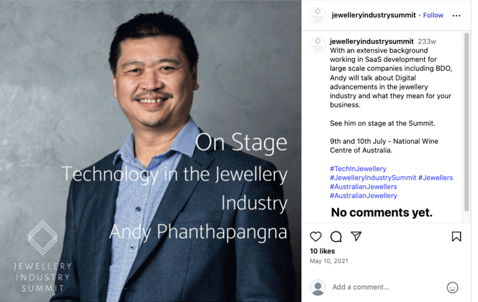 Andy Phanthapangna delivered seminars on ‘Technology in the Jewellery Industry’ at two Jewellery Industry Network events. His expertise was promoted in Jewellery World. Since then seven of his companies have collapsed owing millions of dollars.