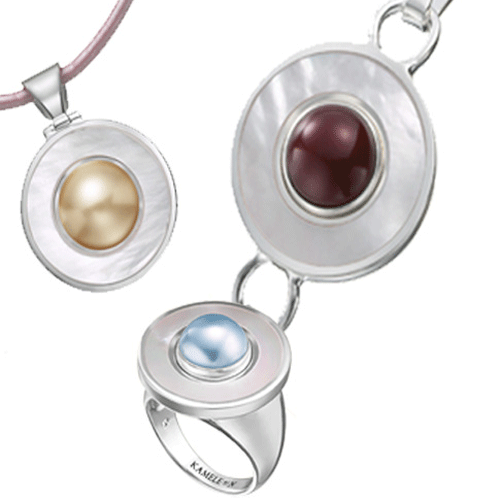 Kameleon mother of pearl pendant, ring and bangle