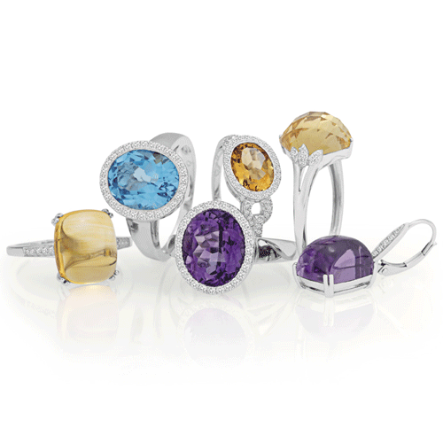 Coloured-stone pendants and rings