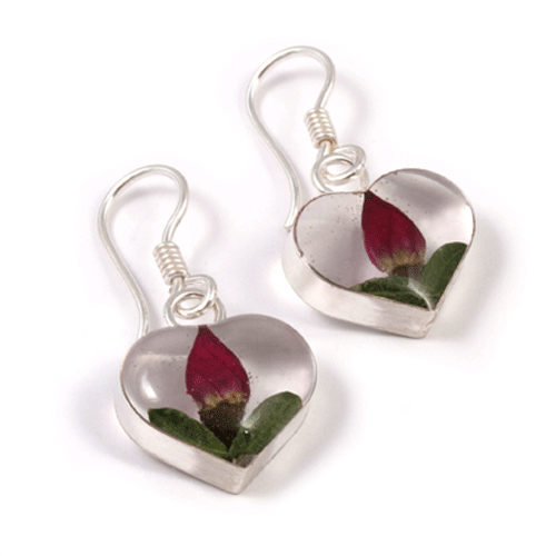 Blue Turtles floral, heart-shaped earrings