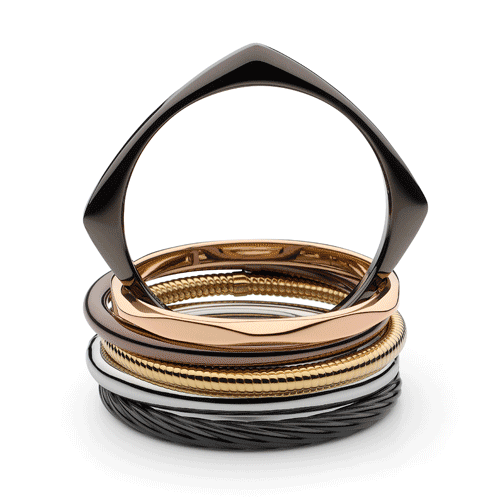 Pastiche stainless steel bangle stack